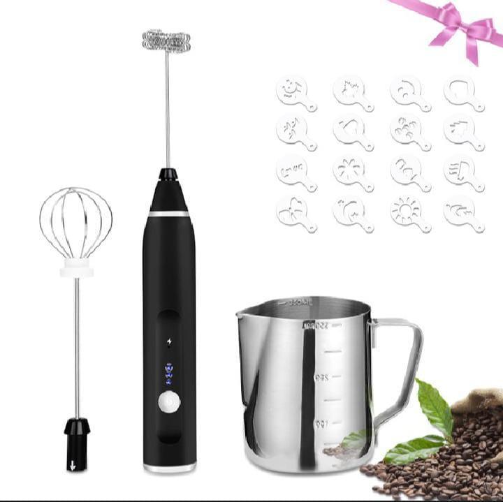Rechargeable Electric Coffee Beater Black Stainless Steel
